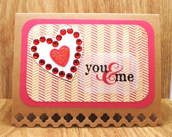 You & Me Jeweled Heart Blank Greeting Card