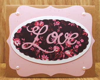 Love on Oval Flowers Blank Greeting Card
