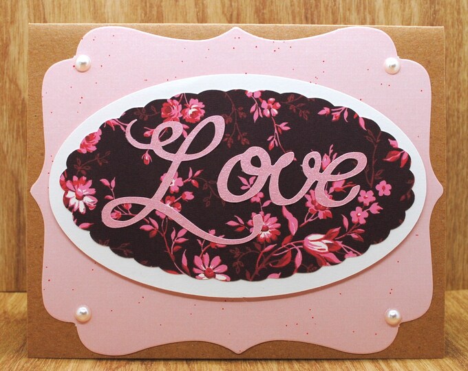 Love on Oval Flowers Blank Greeting Card