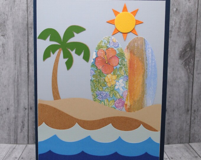 Surfboards on Beach: Blank Greeting Card