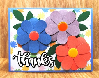 Big Flower Trio Thanks Card, Blank Greeting Card