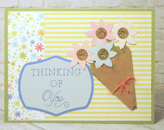 Thinking of You Flower Bouquet Card, Blank Greeting Card