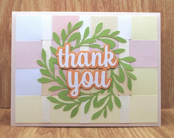 Thank You Wreath on Warm Pastels Card, Blank Greeting Card