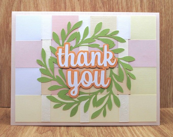 Thank You Wreath on Warm Pastels Card, Blank Greeting Card