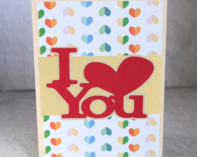 I Heart You Tiny Rainbow Hearts Card, Blank Greeting Card