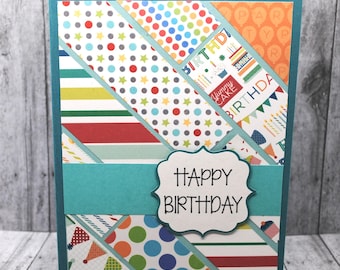 Birthday Collage Card: Handmade Greeting Card - Blue