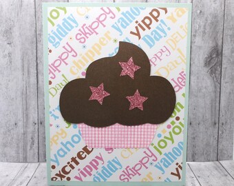 Birthday Cupcake Card: Glitter Stars, Shimmery Frosting, Pink