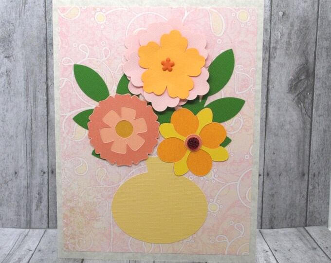 Flower Bouquet Card: Pink Yellow Orange Flowers