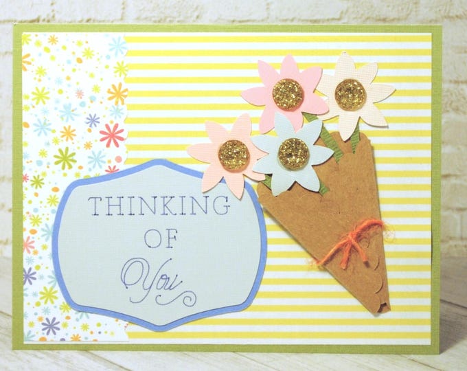 Thinking of You Flower Bouquet Card, Blank Greeting Card