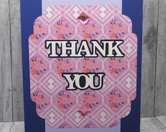 Jeweled Floral Thank You Card, Blank Greeting Card