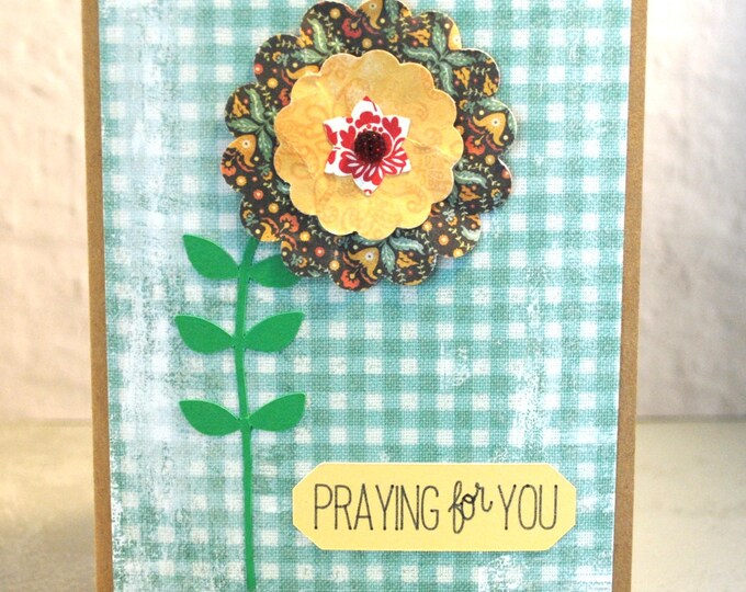 Praying For You Sympathy Card: Teal Checks