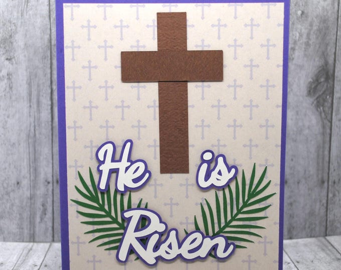 Religious Easter Card: He Is Risen, Cross, Branches