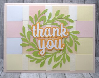 Thank You Greeting Card: Greenery Wreath, Weave Background