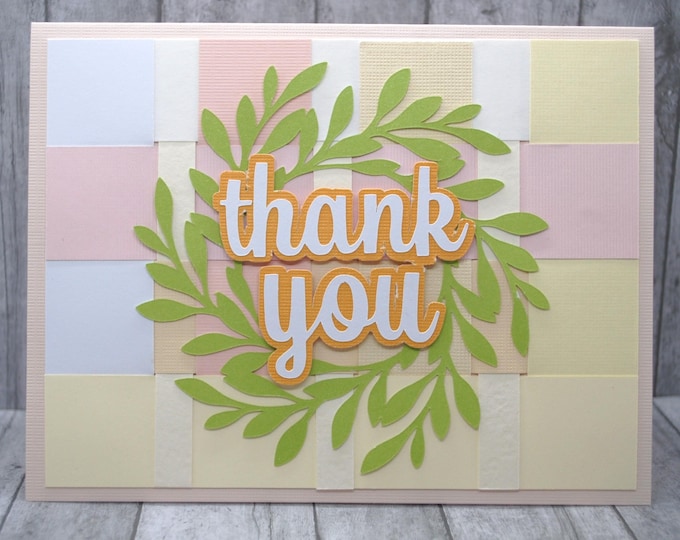 Thank You Greeting Card: Greenery Wreath, Weave Background
