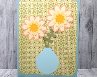 Yellow Flowers in Vase Card: Blank Greeting Card