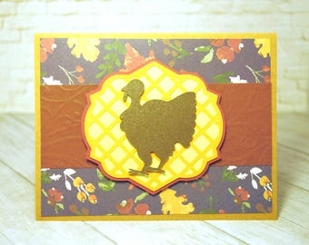 Turkey with Fall Foliage Thanksgiving Card: Brown & Navy