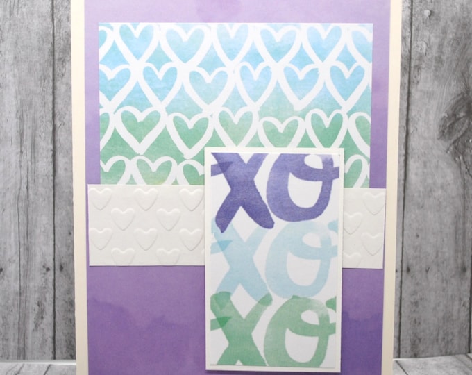 Valentine Love Card: XOXOXO, purple and white