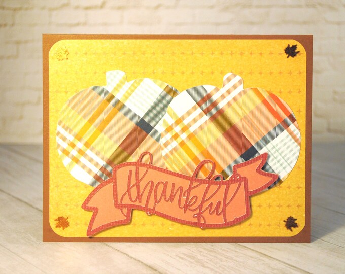 Thankful Pumpkins Thanksgiving Card: Orange Plaid