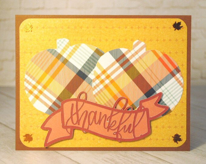 Thankful Plaid Pumpkins Thanksgiving Card, Blank Greeting Card