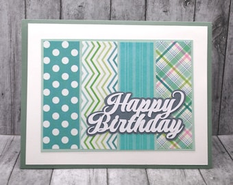 Happy Birthday Card: Greens and Lines