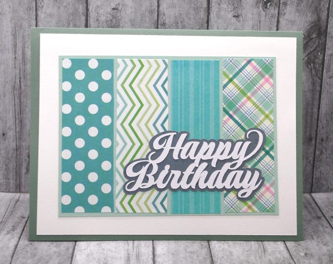 Happy Birthday Card: Greens and Lines