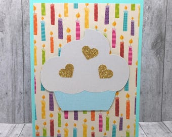 Happy Birthday Cupcake Card Candle Background - Greeting Card - Blank Note Card