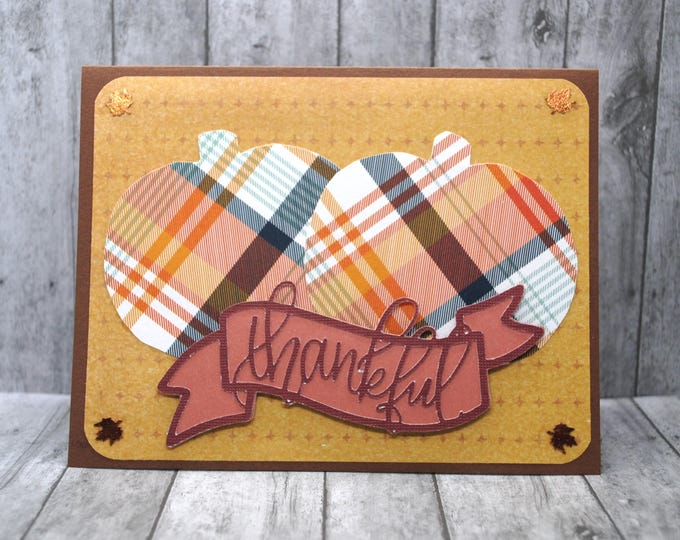 Thankful Pumpkins Thanksgiving Card: Orange Plaid