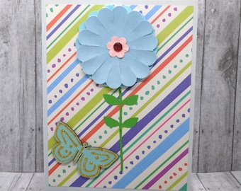 Flower and Butterfly Greeting Card: Stripes and Dots
