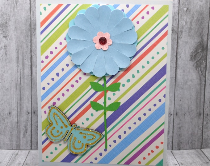Flower and Butterfly Greeting Card: Stripes and Dots