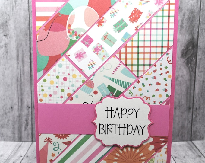 Birthday Collage Card: Handmade Greeting Card - Pink