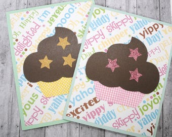 Your Choice - Stars & Words Birthday Cupcake Card - Greeting Card - Blank Note Card