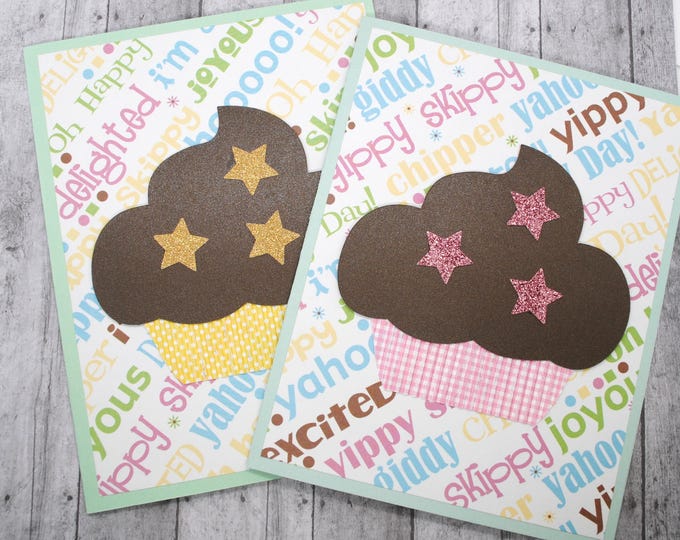 Your Choice - Stars & Words Birthday Cupcake Card - Greeting Card - Blank Note Card