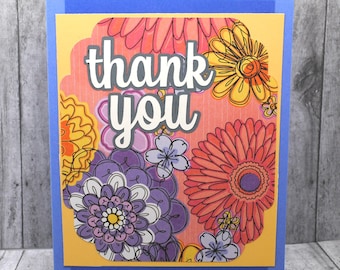 Floral Bunch Thank You Card, Blank Greeting Card