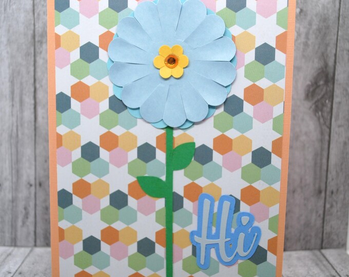 Hi Greeting Card: Blue Flower