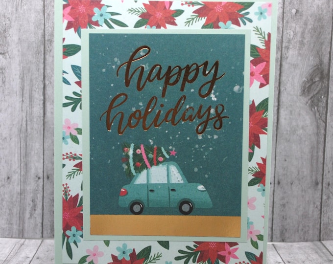 Happy Holidays Christmas Card - Poinsettias