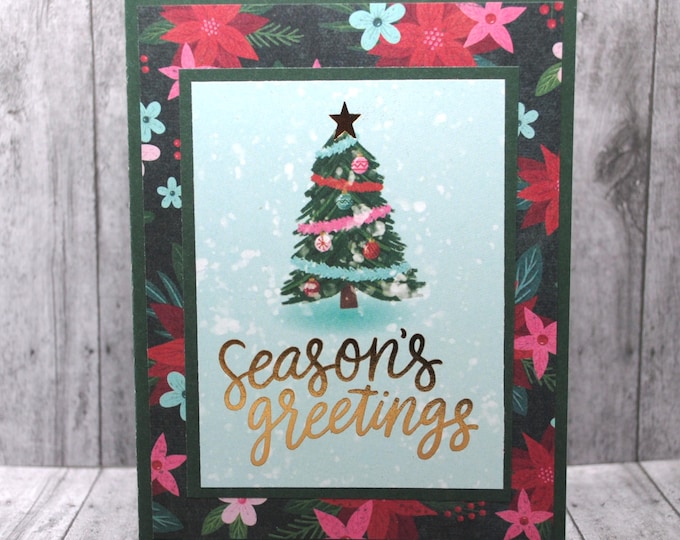 Season's Greetings Christmas Card - Floral border