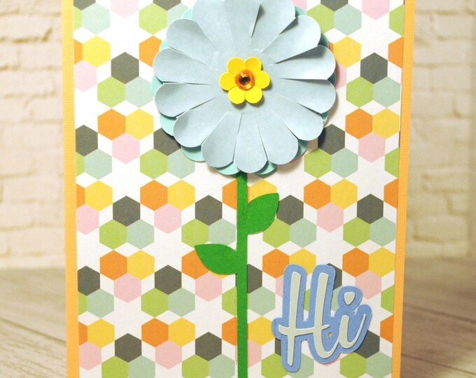 Hi Blue Flower Card, Blank Greeting Card