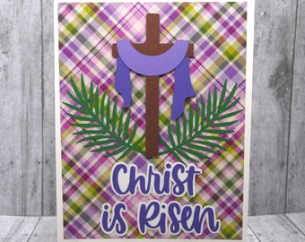 Religious Easter Card: Christ Is Risen, Fabric Cross Branches