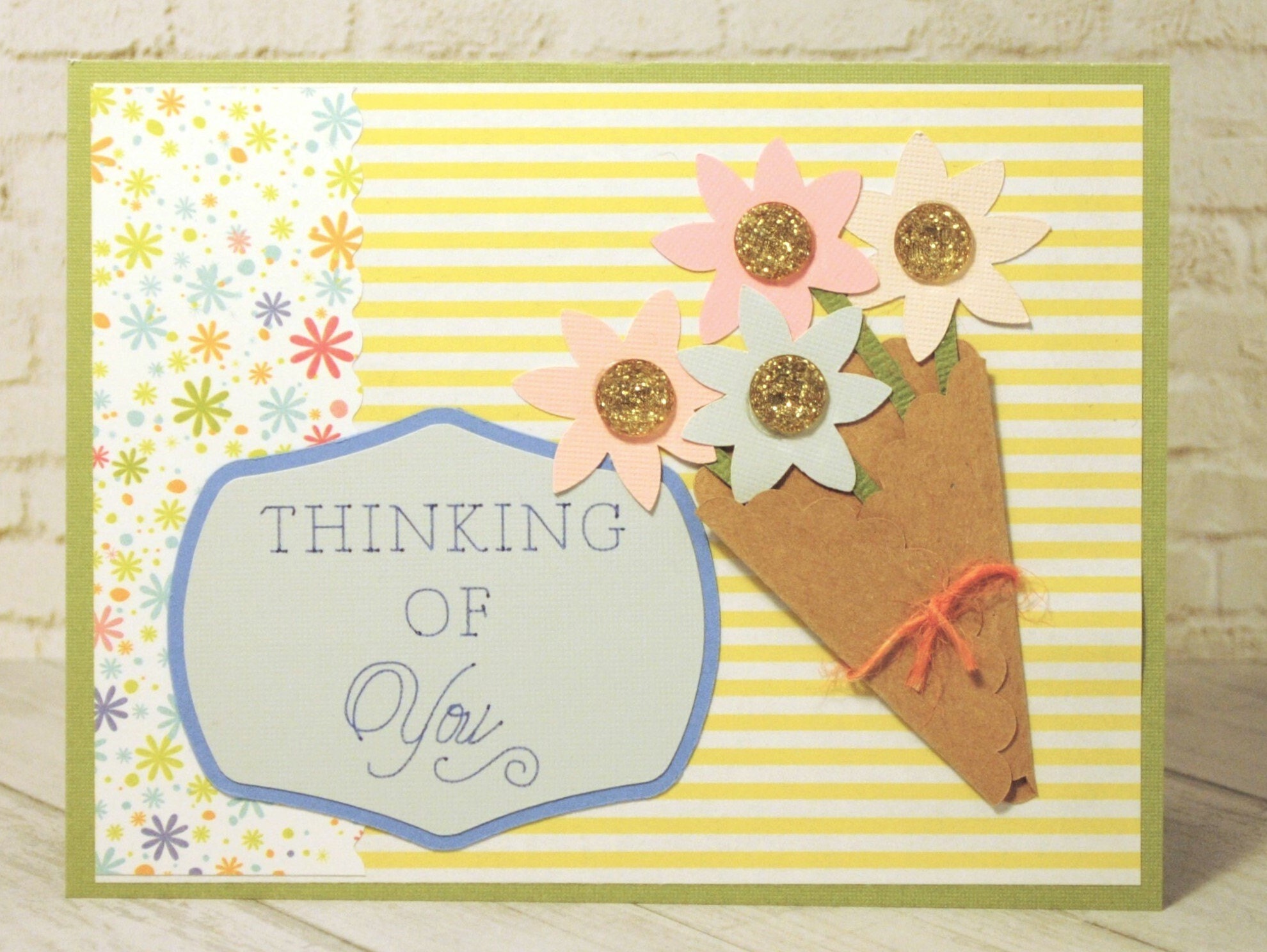 Thinking of You Flower Bouquet Card, Blank Greeting Card