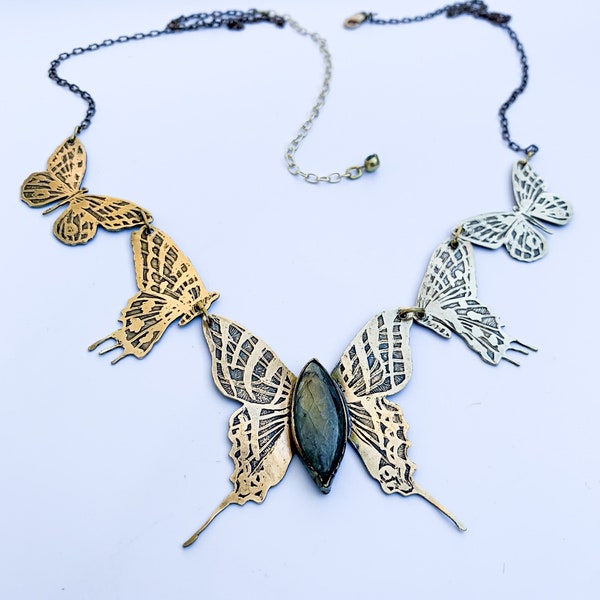 butterfly etched chestplate with labradorite Part of the Flora &Fauna Collection