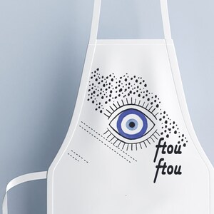 Ladies apron with evil eye protection symbol made in Greece/ Washed linen apron., image 1