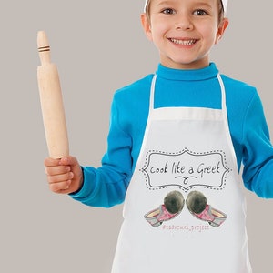 Kids apron personalized made in Greece, TSAROUCHI design on kids apron, Cook like a Greek saying on apron for kids, Greek cuisine lovers image 2