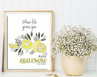 When life gives you lemons printable, Make aygolemono quote, INSTANT DOWNLOAD, Kitchen decor, Lemons printable, Lemons design, Lemons poster