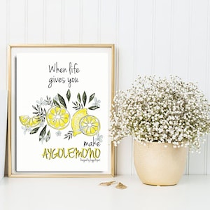 When life gives you lemons printable, Make aygolemono quote, INSTANT DOWNLOAD, Kitchen decor, Lemons printable, Lemons design, Lemons poster image 1