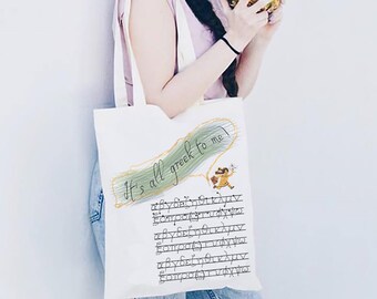 Greek letters tote bags canvas with saying “Its all Greek to me” makes cute Greek gift idea, perfect as reader gift.