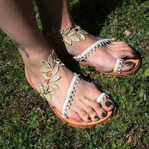 Wedding sandals, Handmade to order, Beach wedding sandals for bride, Gold Lace sandals, Bridal sandal, Wedding shoes, Flat lace sandals