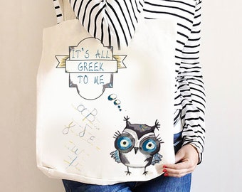 Cotton bag – “It’s all Greek to me”, owl design.