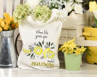 Aygolemono tote bag – Canvas printed tote bag with quote “when life gives you lemons, make aygolemono", Greek souvenir, Gift from Greece