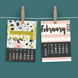 2022 monthly planner Date calendar with flower cards in pink makes cute planner monthly tabs. Instant download wall calendar image 1