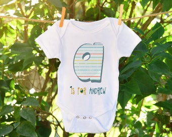 CUSTOM BABY personalized gift/ Baby name bodysuit in baby boy outfit.